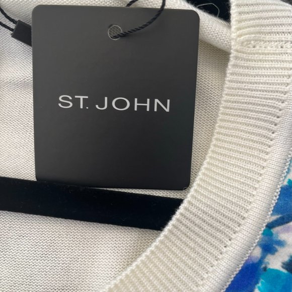 ST. JOHN Black Label Floral Silk Front & Knit Sweater Shell - Picture 8 of 11